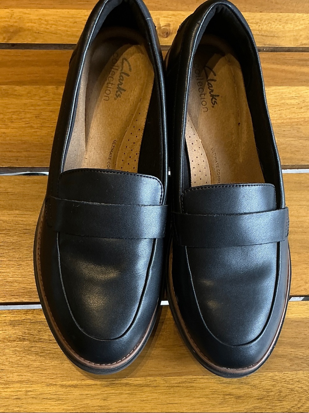 Clarks Black Leather Penny Loafers
